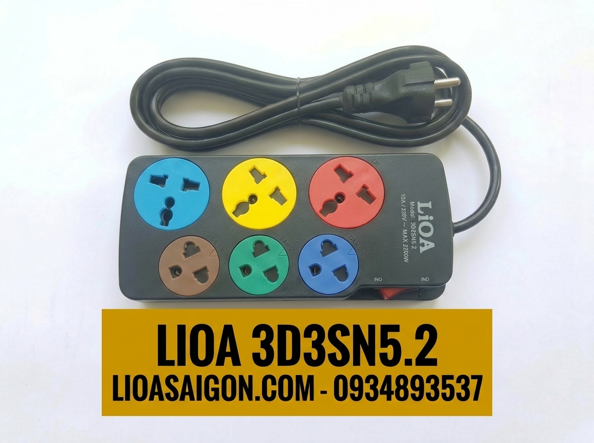 Ổ Cắm LiOA 3D3SN5.2 (6 Lỗ Kết Hợp - 5m) Nắp Che An Toàn